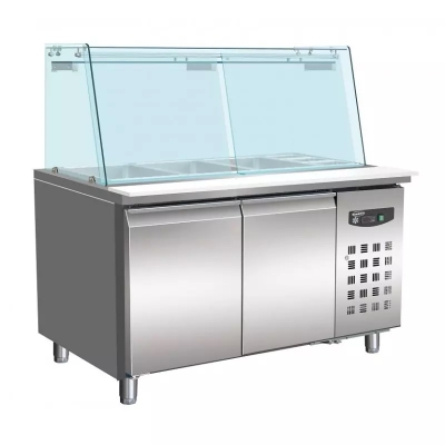 TABLE RÉFRIGÉRÉE PÂTISSERIE AVEC VERRE 2 PORTES 4x 1/1 GN RÉCIPIENT